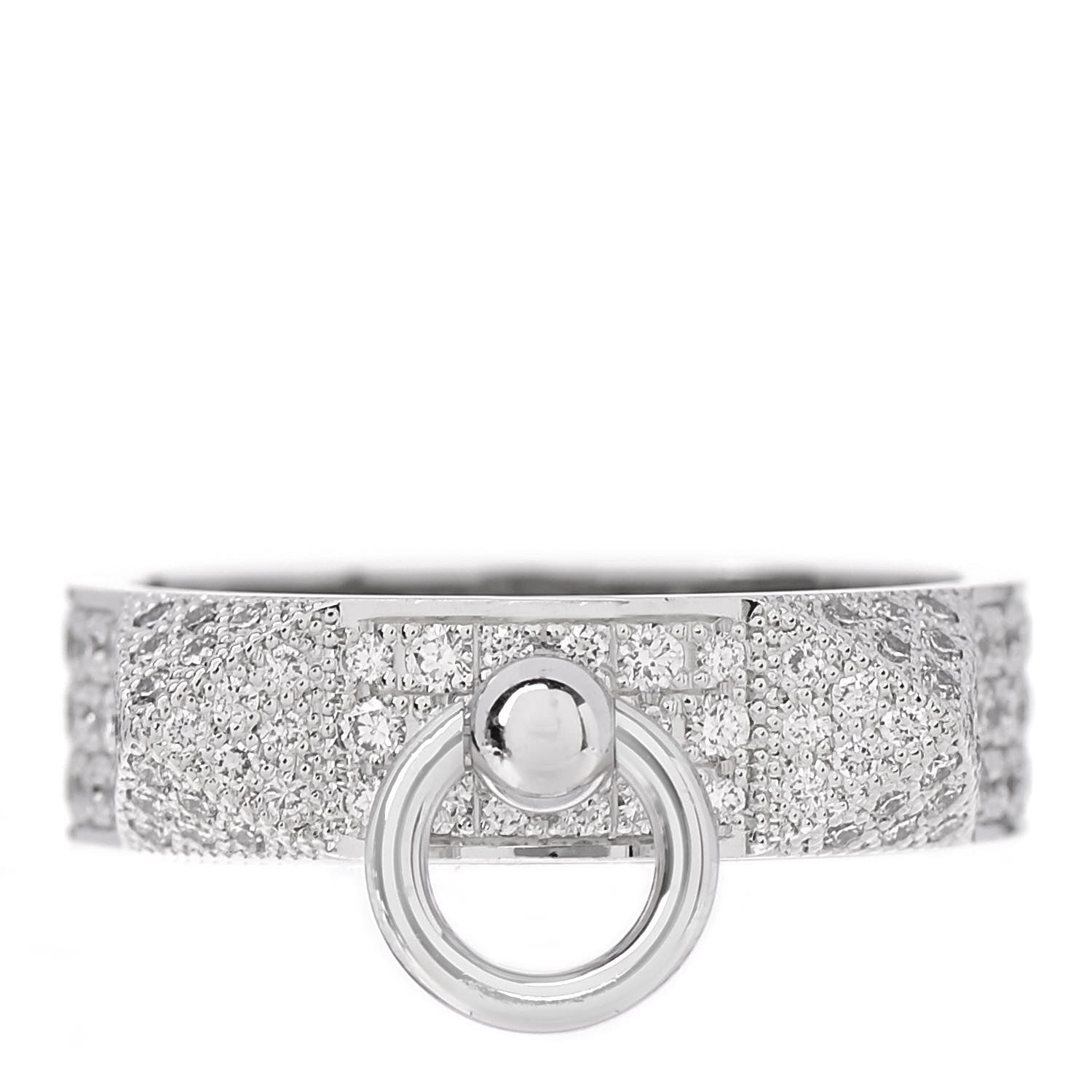 Hermes 18K White Gold Diamond PM Collier De Chien Pave Ring 50 5.25 1 of 4