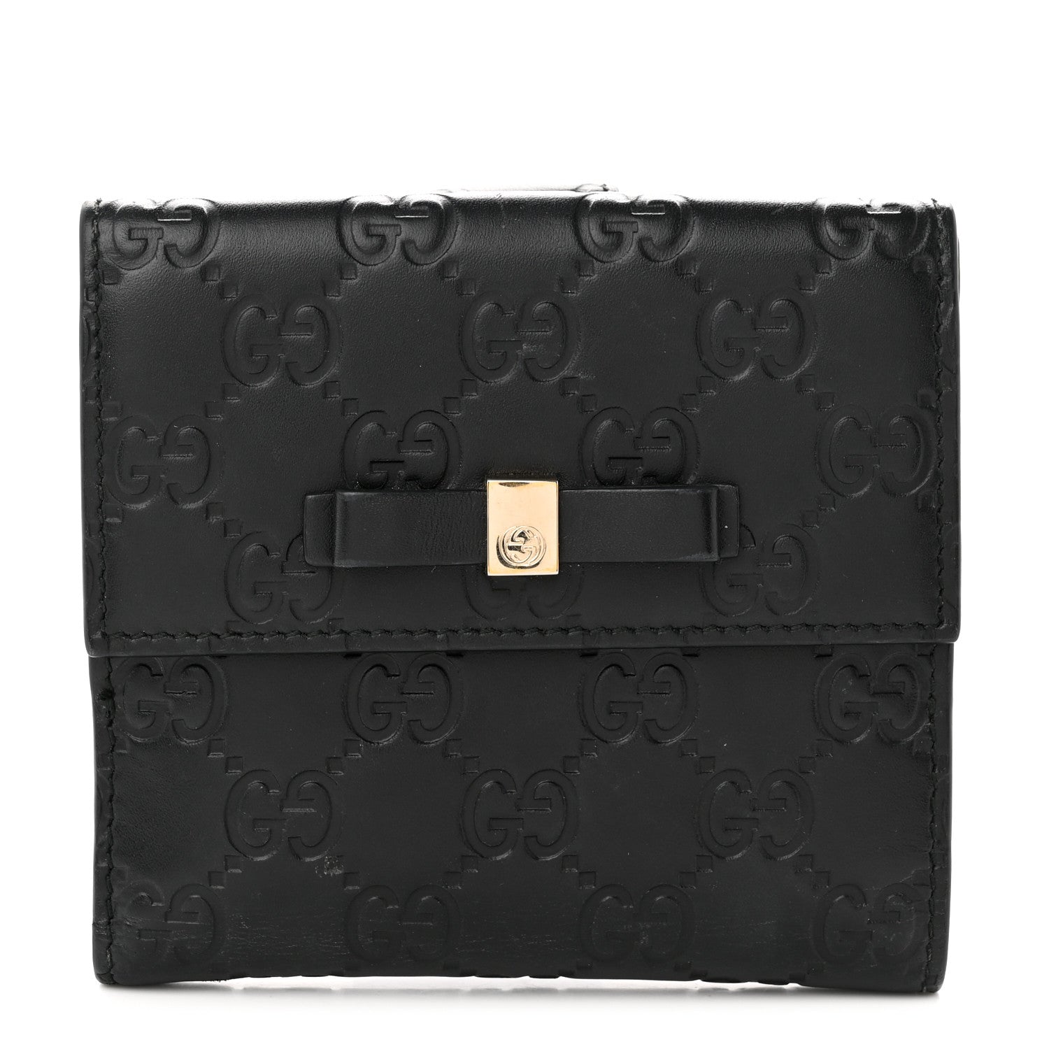 Gucci Guccissima Bow French Flap Wallet Chocolate Brown 1 of 8
