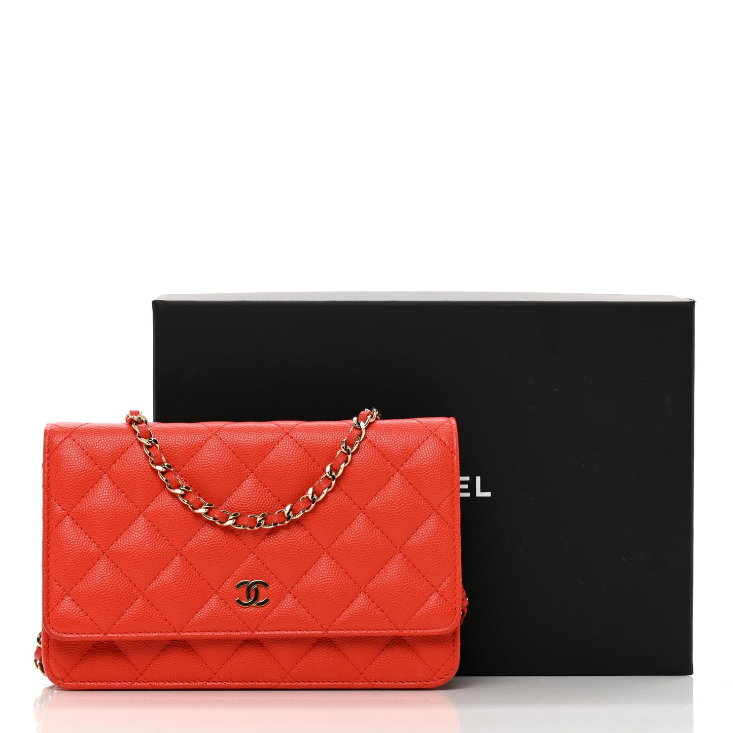 Caviar Quilted Wallet on Chain WOC Orange