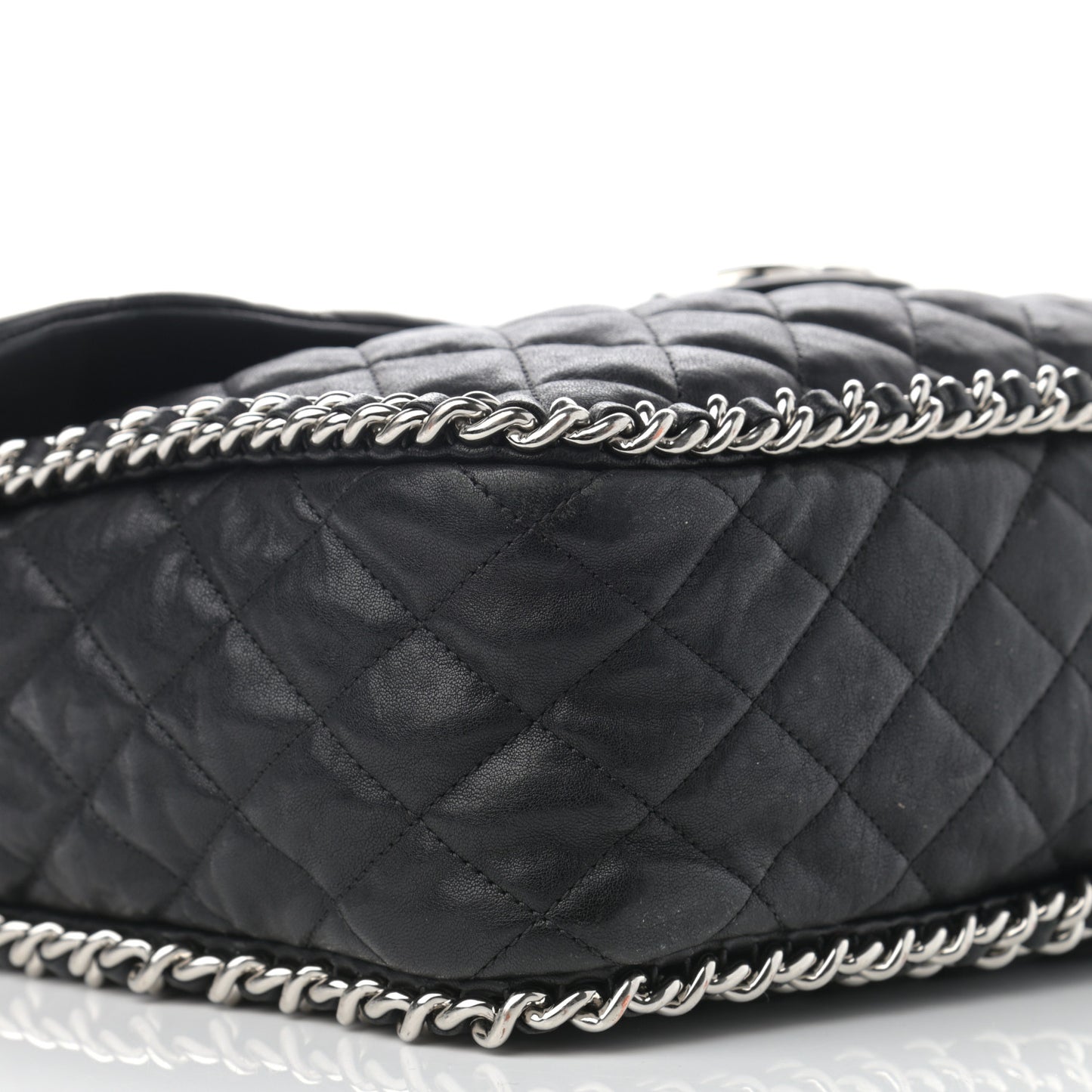 Washed Lambskin Quilted Maxi Chain Around Flap Black