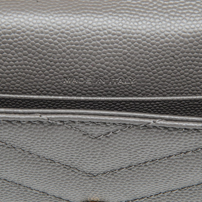 Saint Laurent Grain De Poudre Matelasse Chevron Small Monogram Envelope Wallet Fog 6 of 7