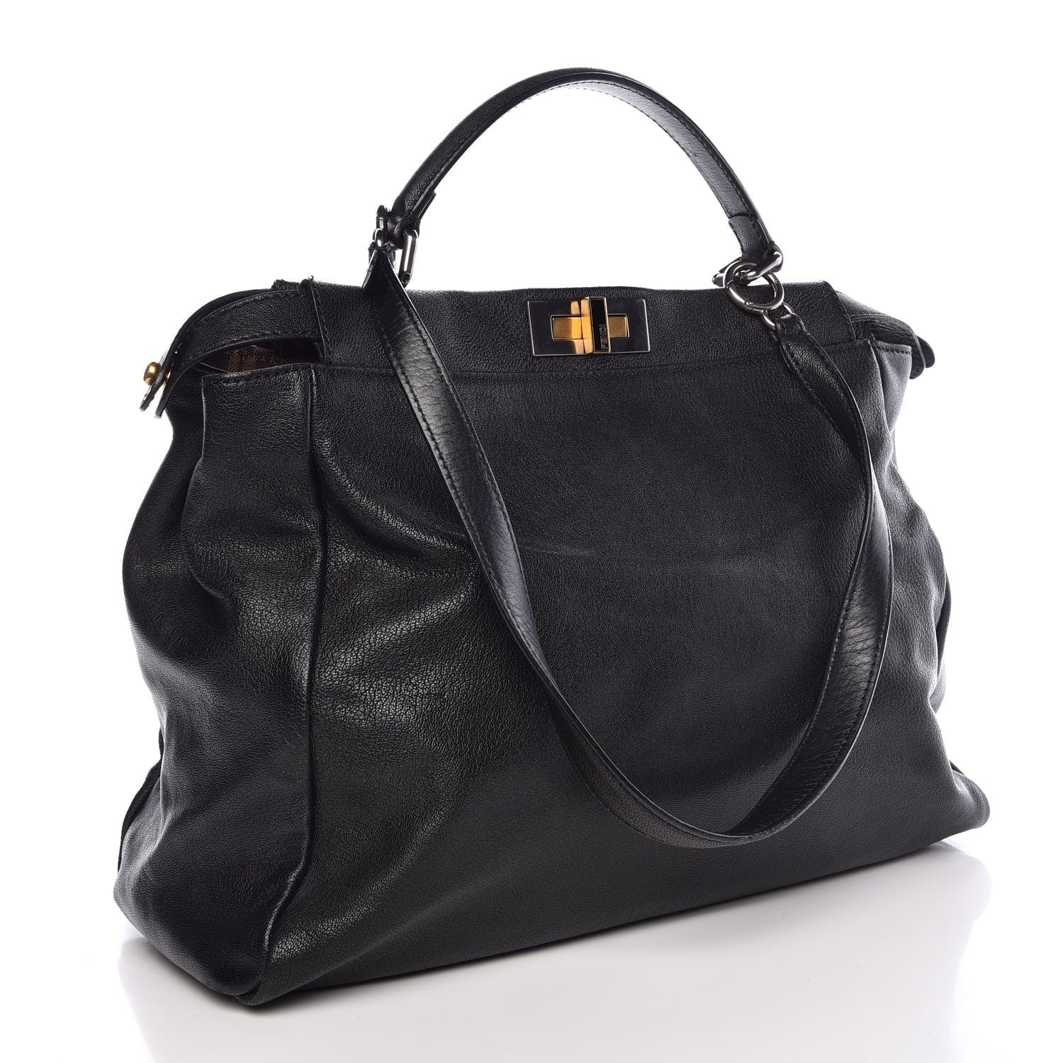 Fendi Goatskin Zucca Large Peekaboo Iconic Satchel Black Tobacco 3 of 13