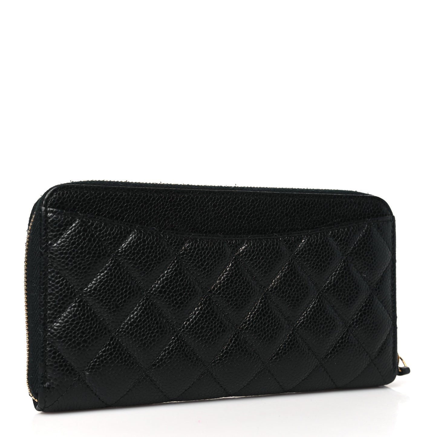 Caviar Quilted Large Gusset Zip Around Wallet Black