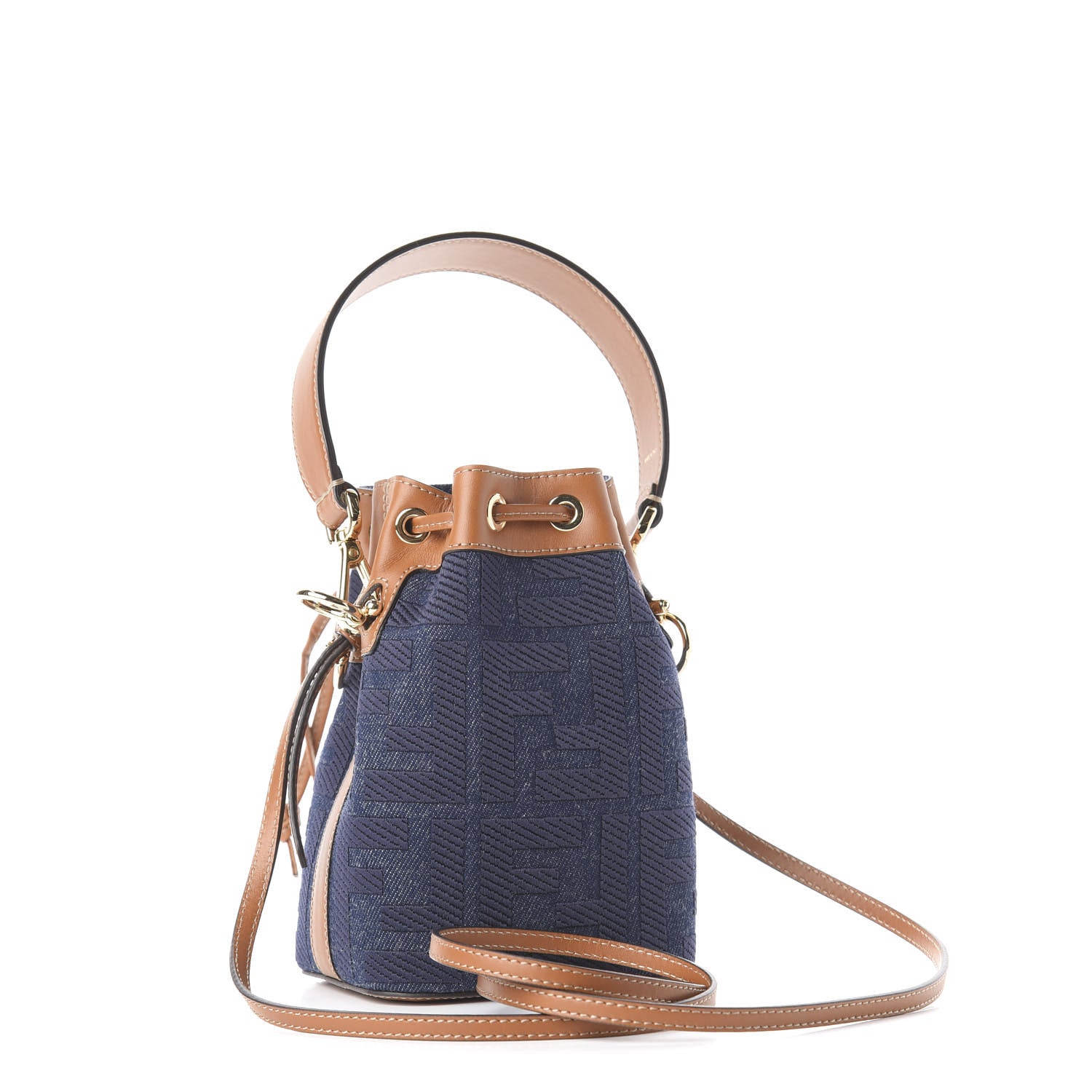 Fendi Denim Vitello King F is Fendi FF Embroidered Mini Mon Tresor Bucket Bag Blue Cuoio 2 of 12