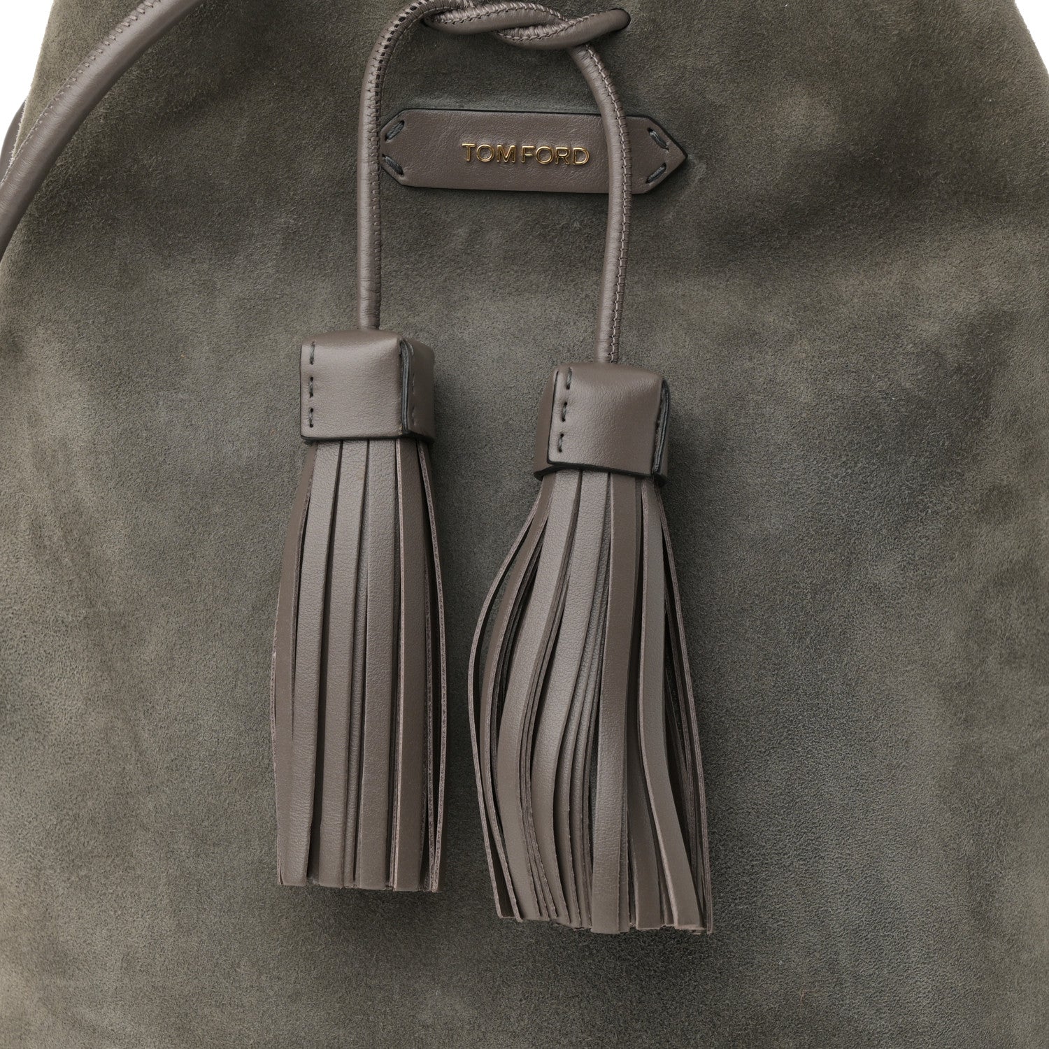 Tom Ford Suede Medium Double Tassel Bucket Bag Graphite 9 of 14