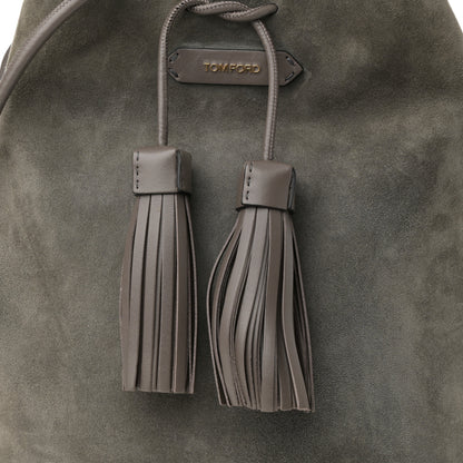 Tom Ford Suede Medium Double Tassel Bucket Bag Graphite 9 of 14