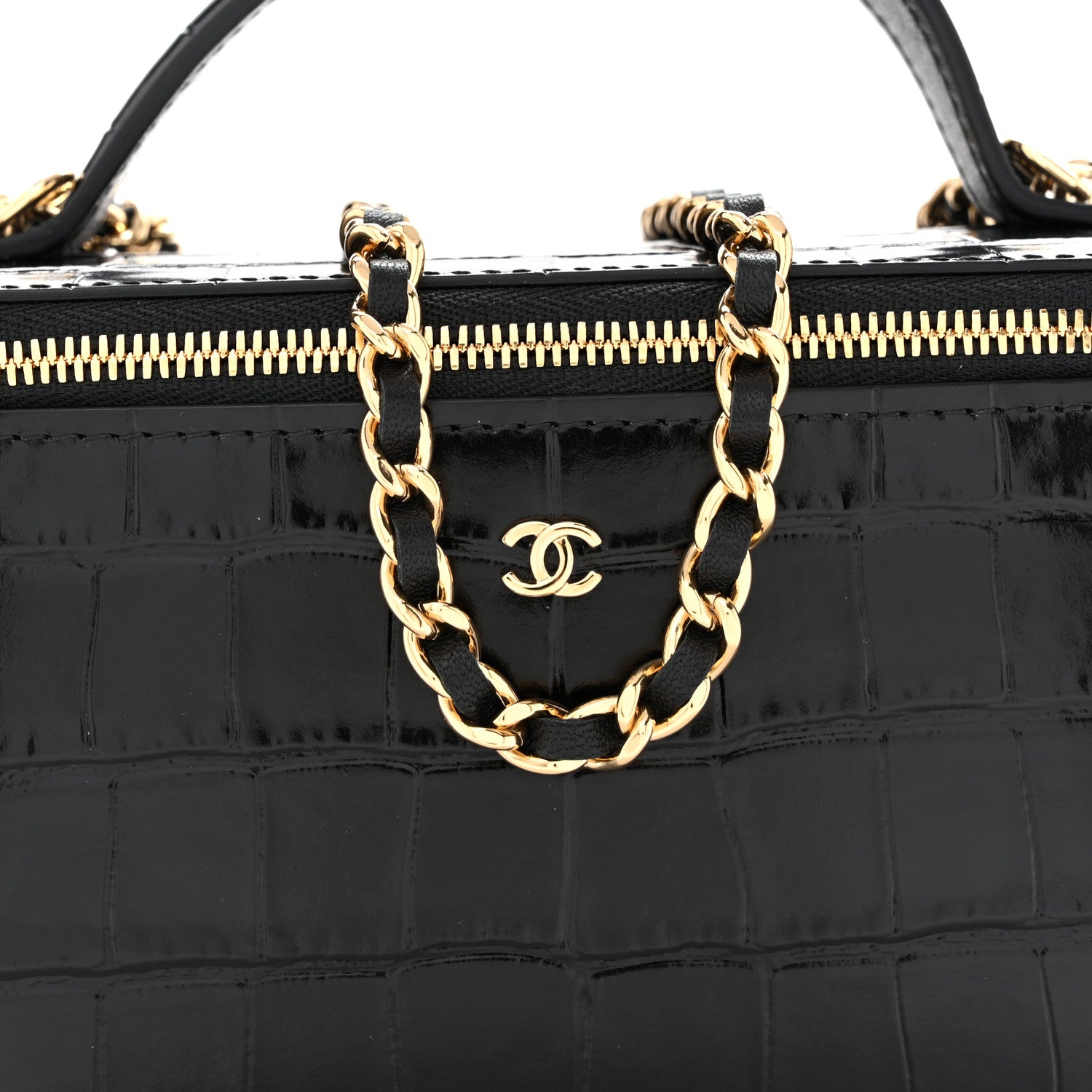 Chanel Calfskin Crocodile Embossed Crococo Small Top Handle Vanity Case With Chain Emerald 8 of 11