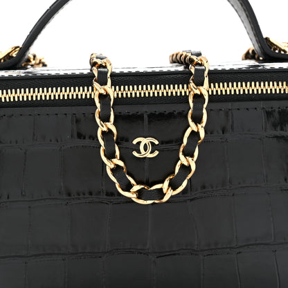 Chanel Calfskin Crocodile Embossed Crococo Small Top Handle Vanity Case With Chain Emerald 8 of 11