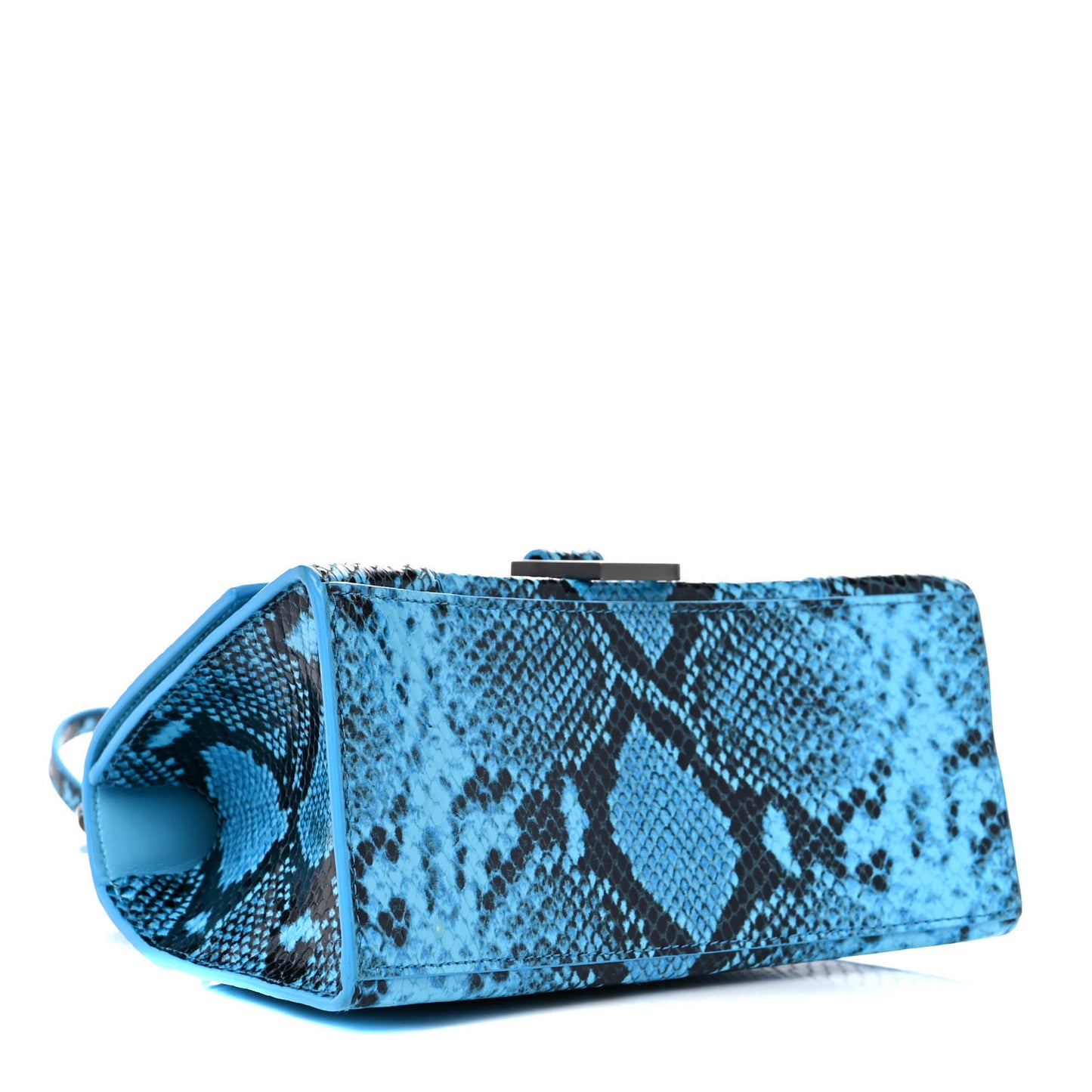 Shiny Calfskin Python Effect Small Hourglass Top Handle Bag Azur Black