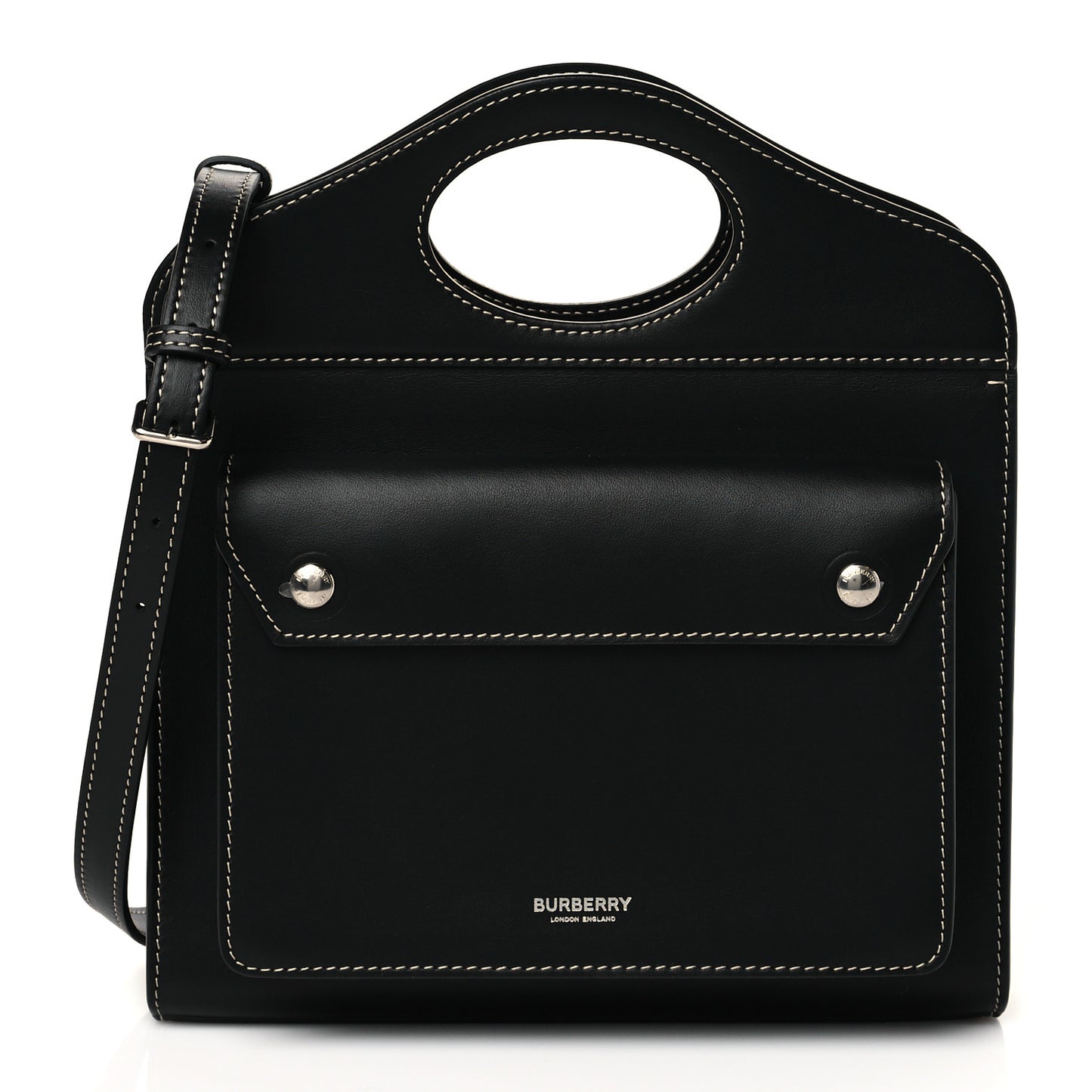 Smooth Calfskin Topstitched Mini Pocket Bag Black