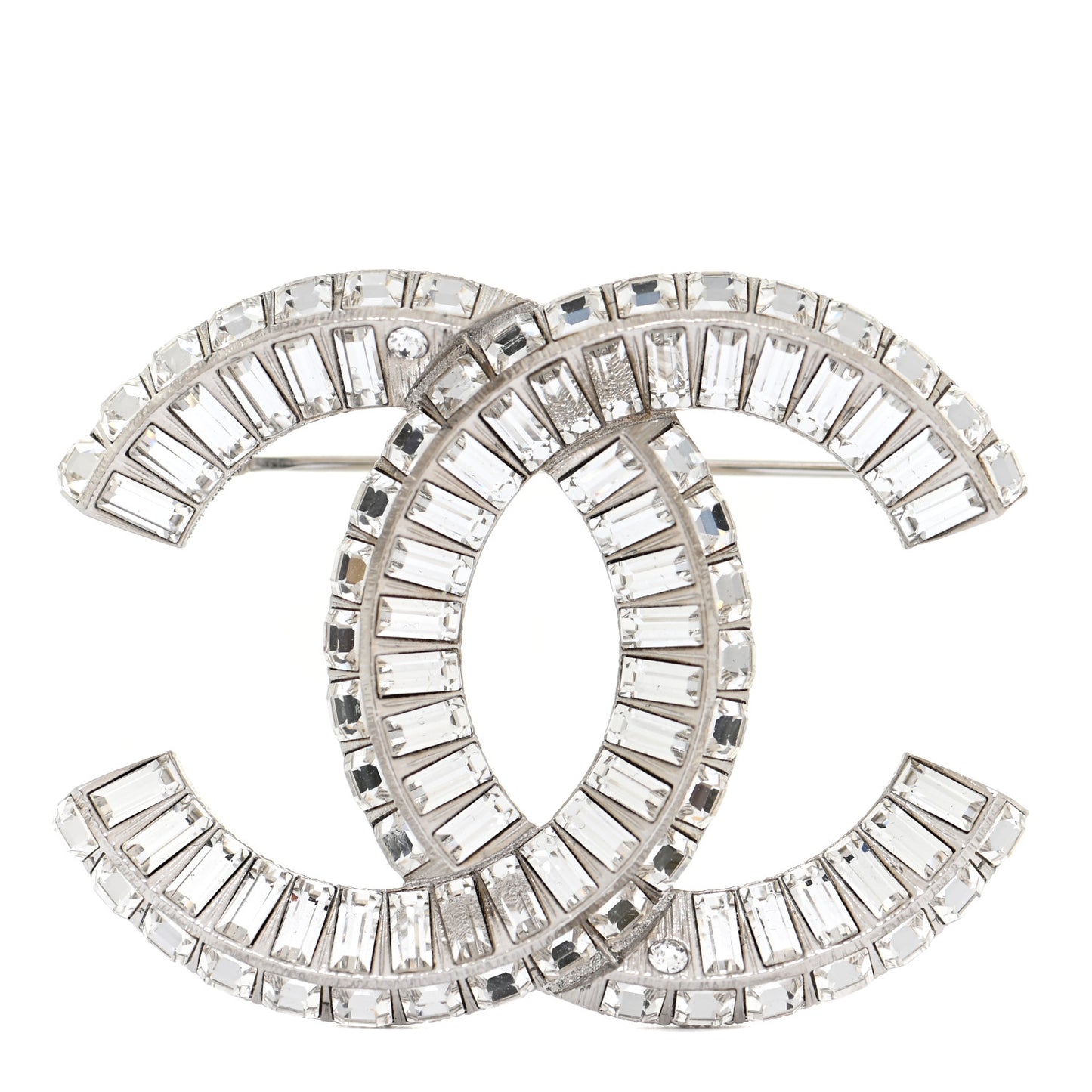 Baguette Crystal CC Brooch Silver