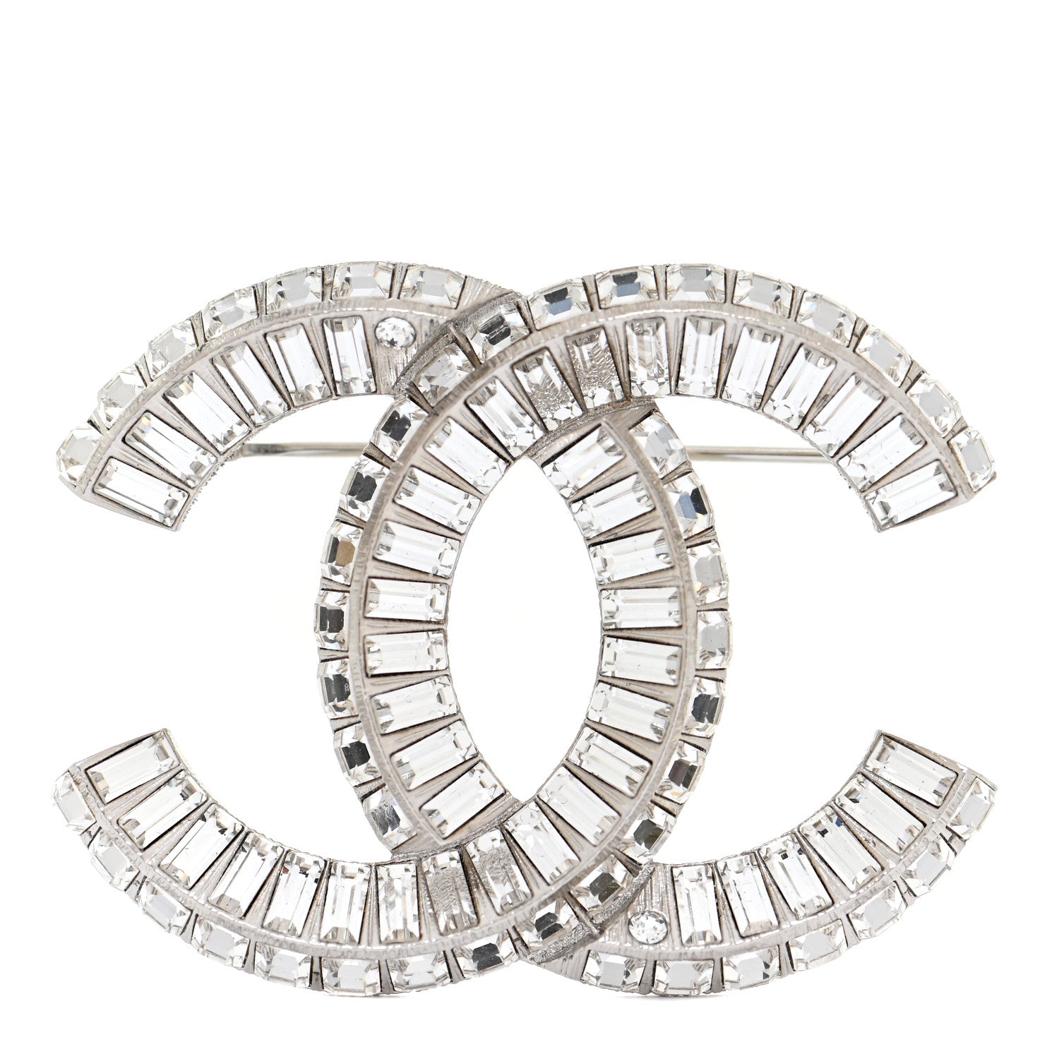 Chanel Baguette Crystal CC Brooch Silver 1 of 4