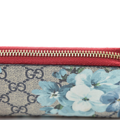 Gucci GG Supreme Monogram Blooms Zip Around Card Case Wallet Beige Blue Navy Hibiscus Red 7 of 8