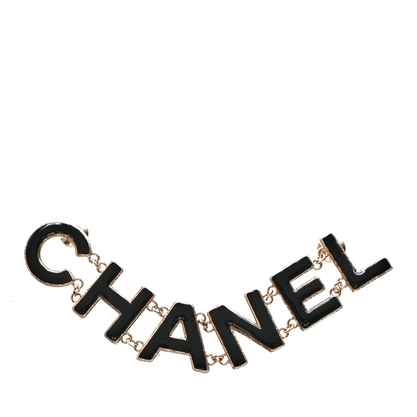 Crystal Cha-Nel Logo Brooch Black Gold