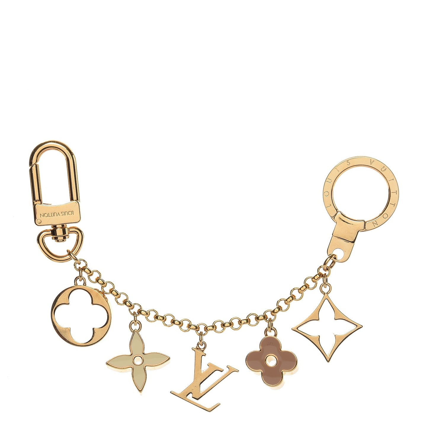 Brass Enamel Fleur De Monogram Bag Charm Chain Gold