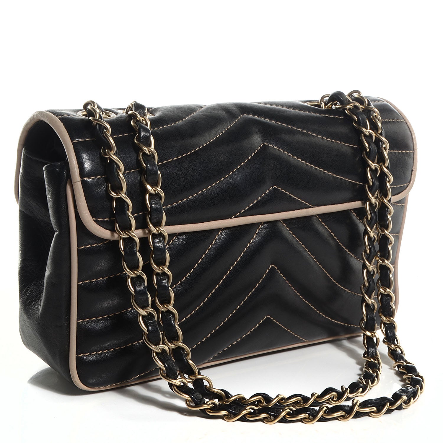 Chanel Lambskin Small Chevron Flap Black Beige 3 of 8