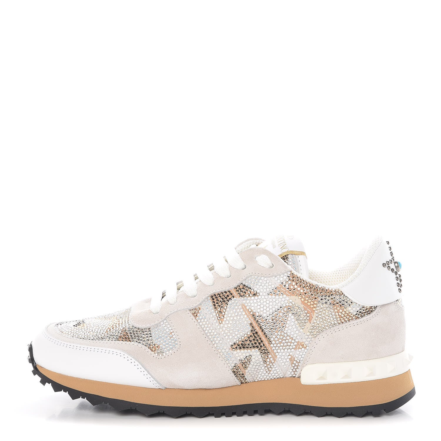 Valentino Garavani Suede Crystal Camustars Womens Rockrunner Sneakers 35 Chalk White 1 of 8