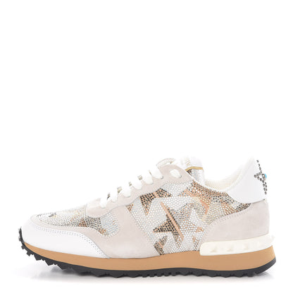 Valentino Garavani Suede Crystal Camustars Womens Rockrunner Sneakers 35 Chalk White 1 of 8