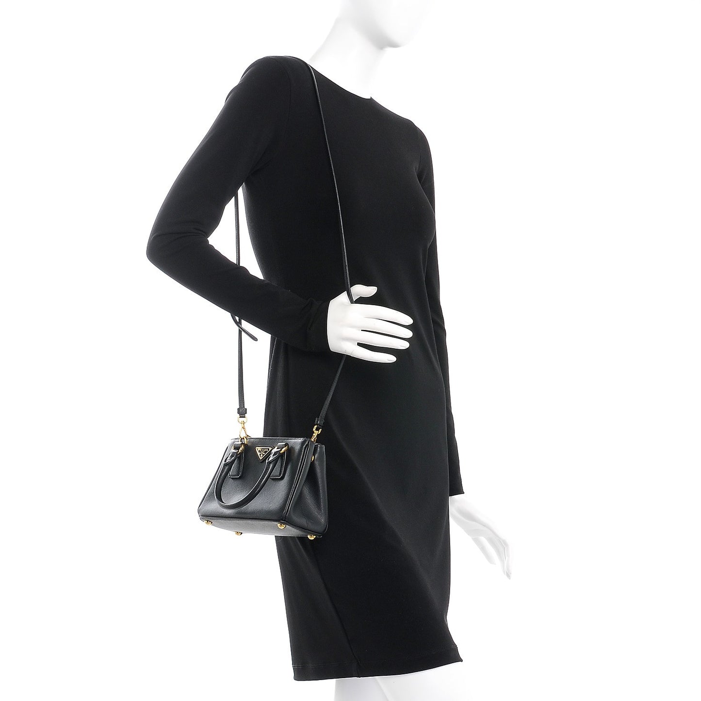 Saffiano Lux Mini Galleria Double Zip Tote Black
