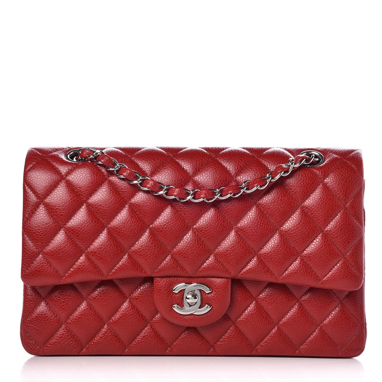 Caviar Quilted Medium Double Flap Red