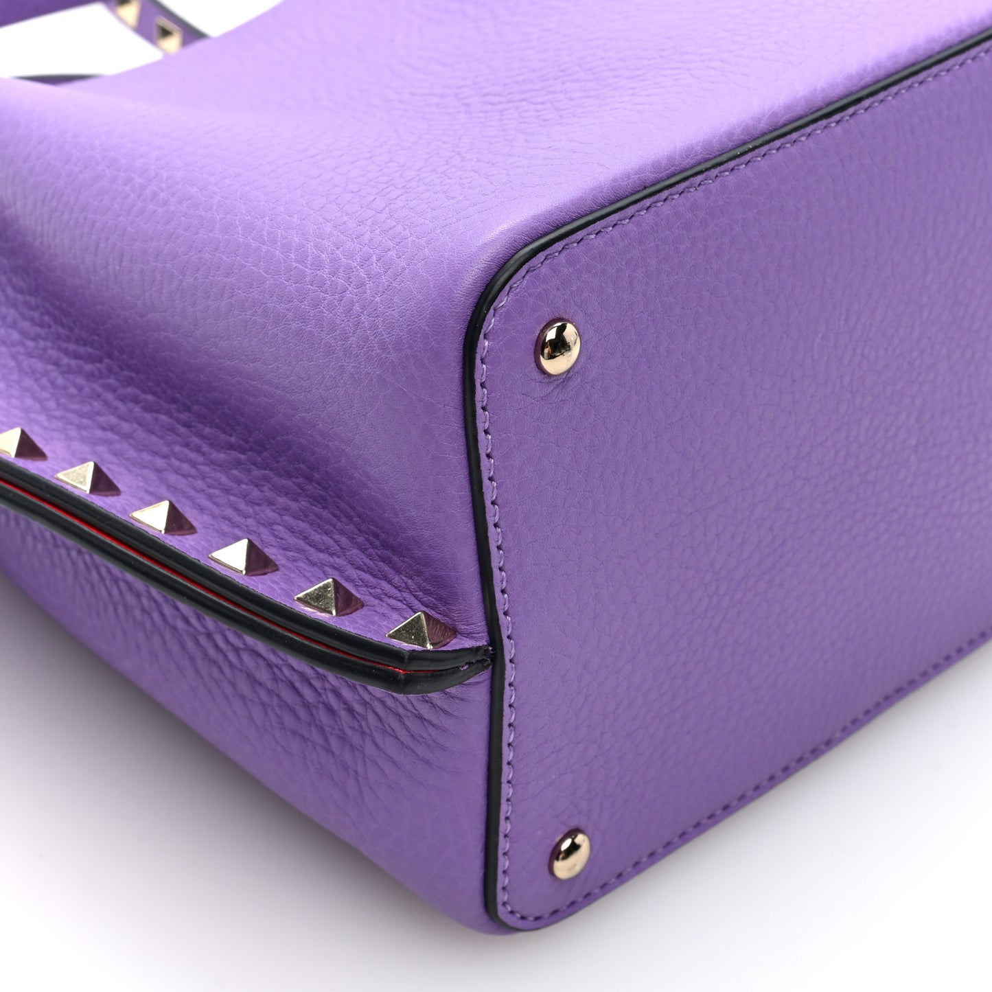Pebbled Calfskin Small Rockstud Crossbody Tote Purple