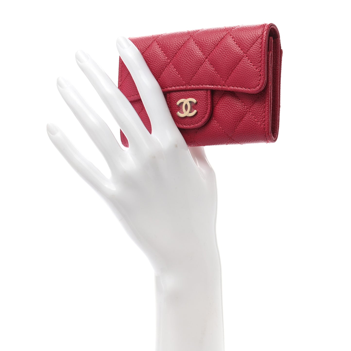 Caviar Quilted Flap Card Holder Wallet Dark Pink