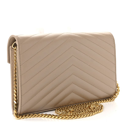 Saint Laurent Grain De Poudre Matelasse Chevron Monogram Chain Wallet Dark Beige 3 of 10