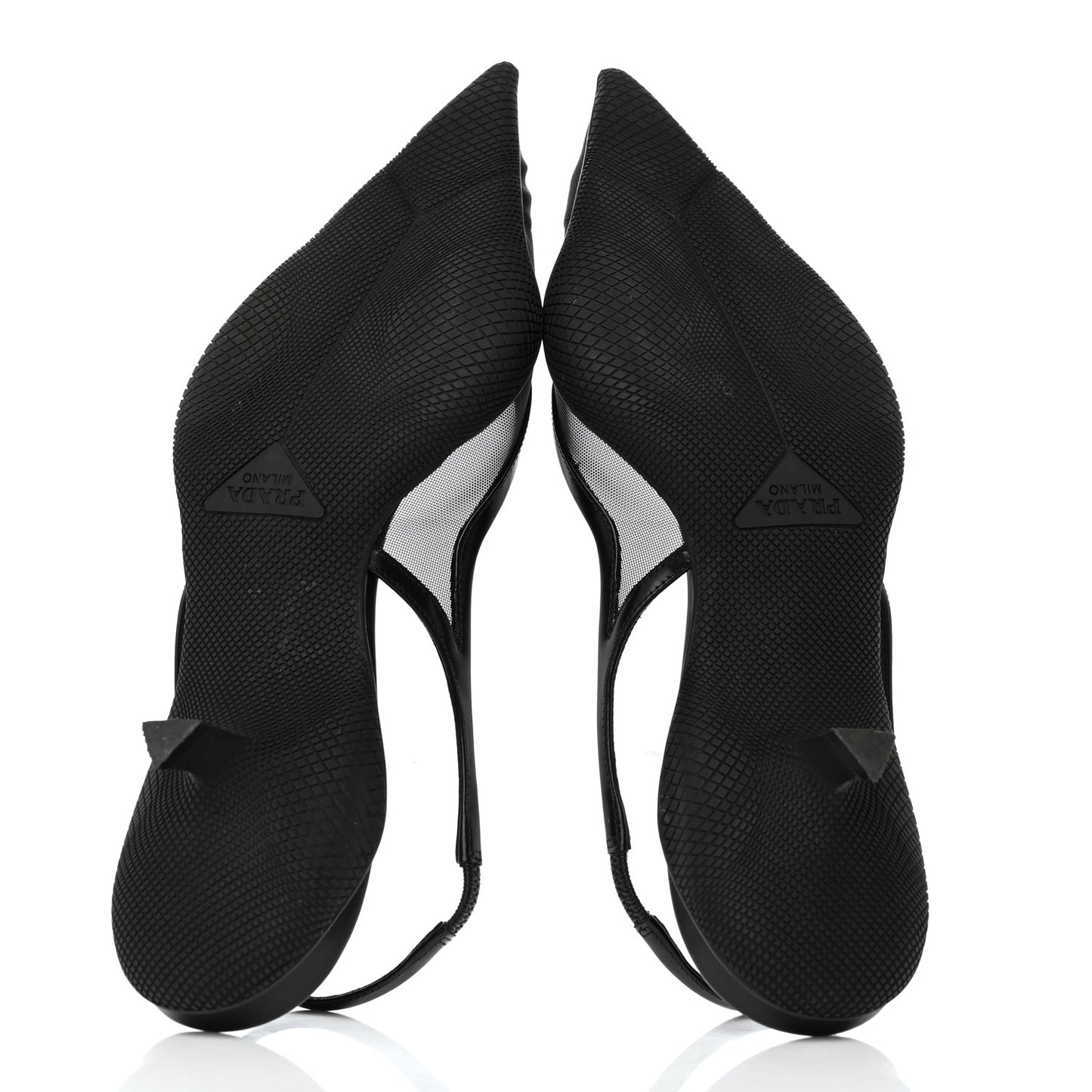 Mesh Nappa Triangle Logo Pointed Toe 45mm Slingback Pumps 38.5 Black