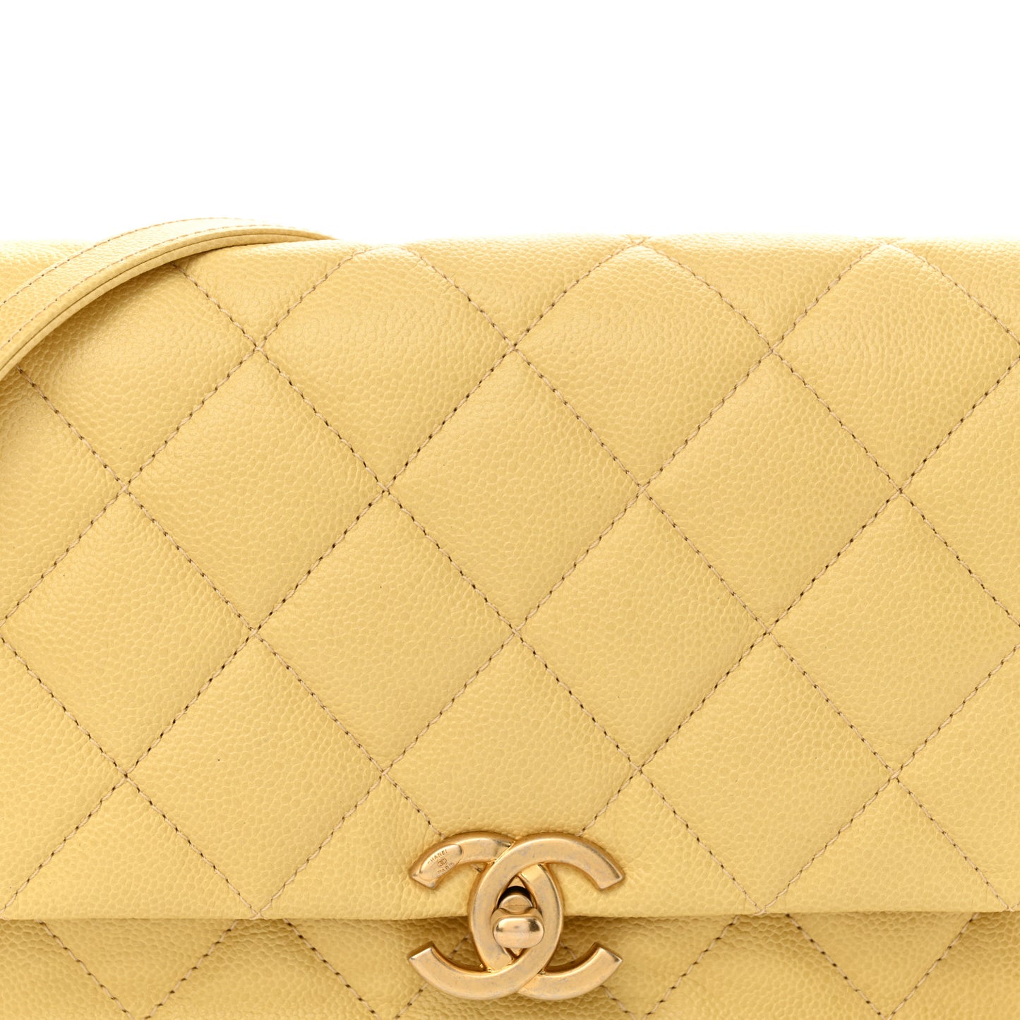 Shiny Caviar Quilted Large Chain Melody Flap Yellow