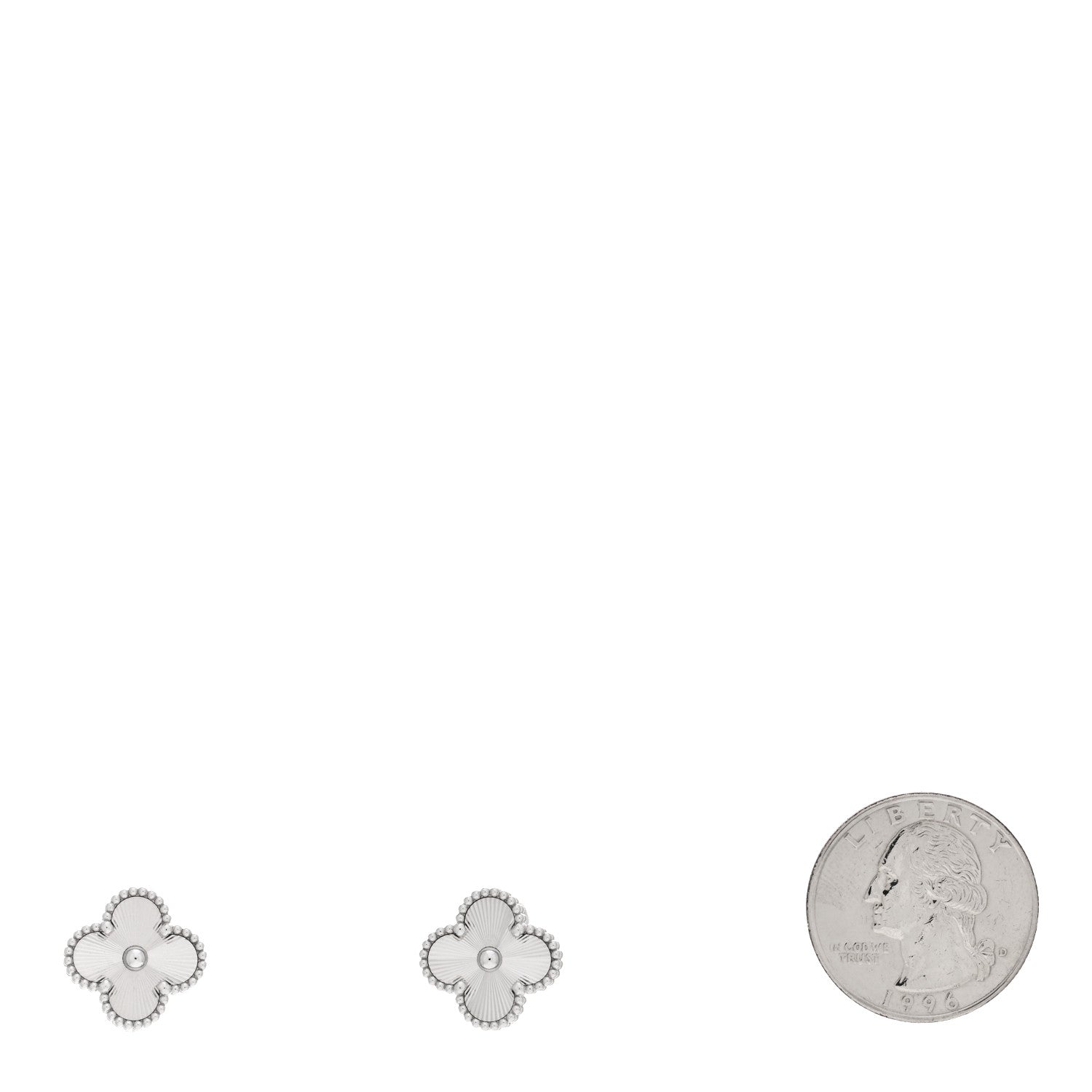 Van Cleef & Arpels 18K White Gold Guilloche Vintage Alhambra Earrings 2 of 4