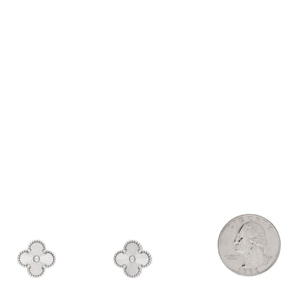 Van Cleef & Arpels 18K White Gold Guilloche Vintage Alhambra Earrings 2 of 4