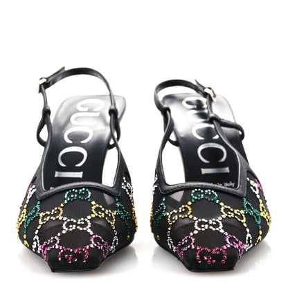 Gucci Tela Retino Nappa Charlotte Crystal GG Monogram Square G 75mm Slingback Pumps 37 Black 3 of 12