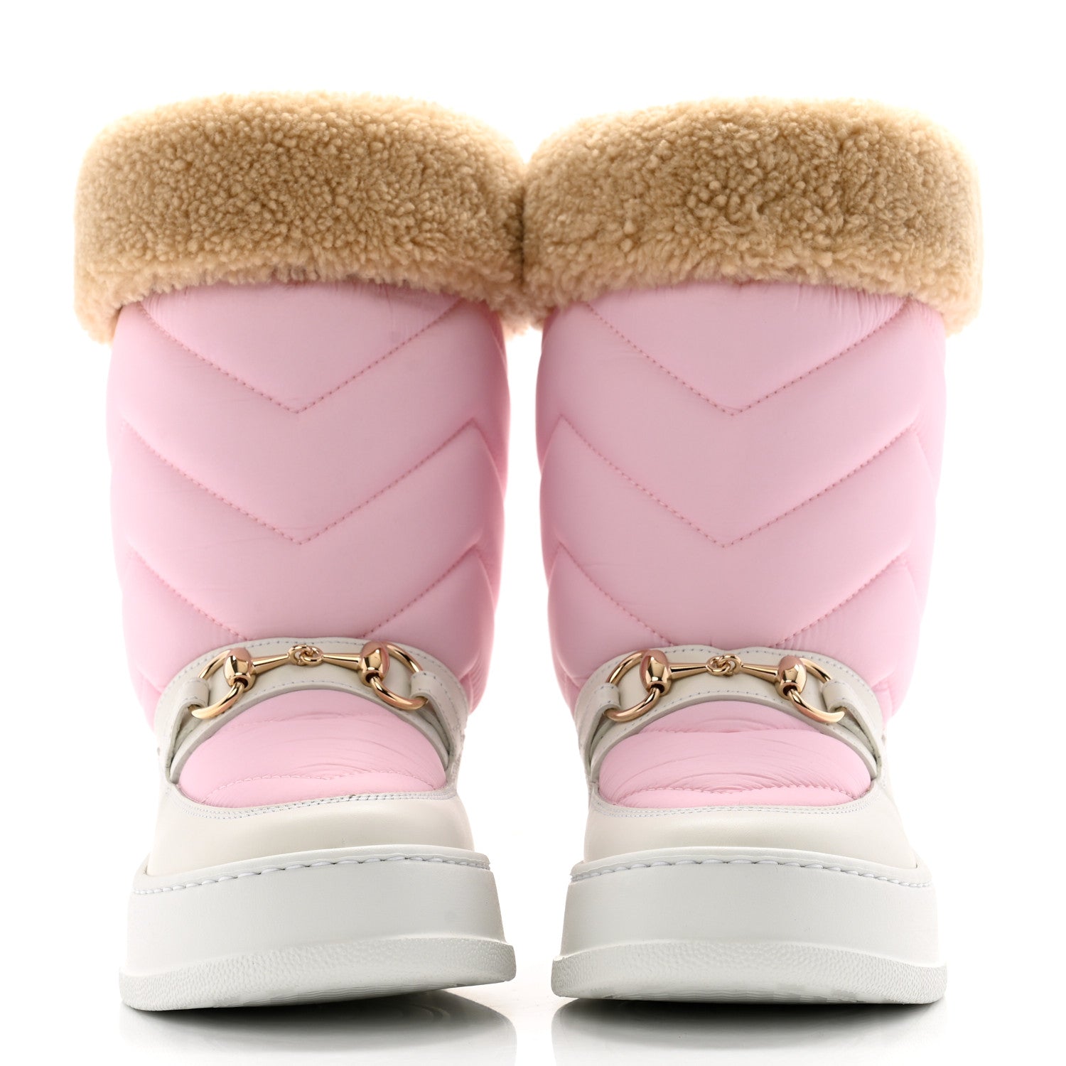 Gucci Calfskin Matelasse Shearling Horsebit Snow Boots 34 Pink White 2 of 7
