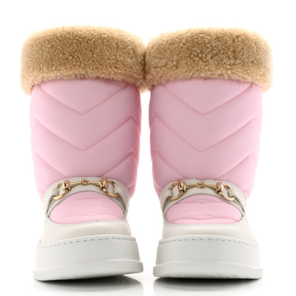 Gucci Calfskin Matelasse Shearling Horsebit Snow Boots 34 Pink White 2 of 7