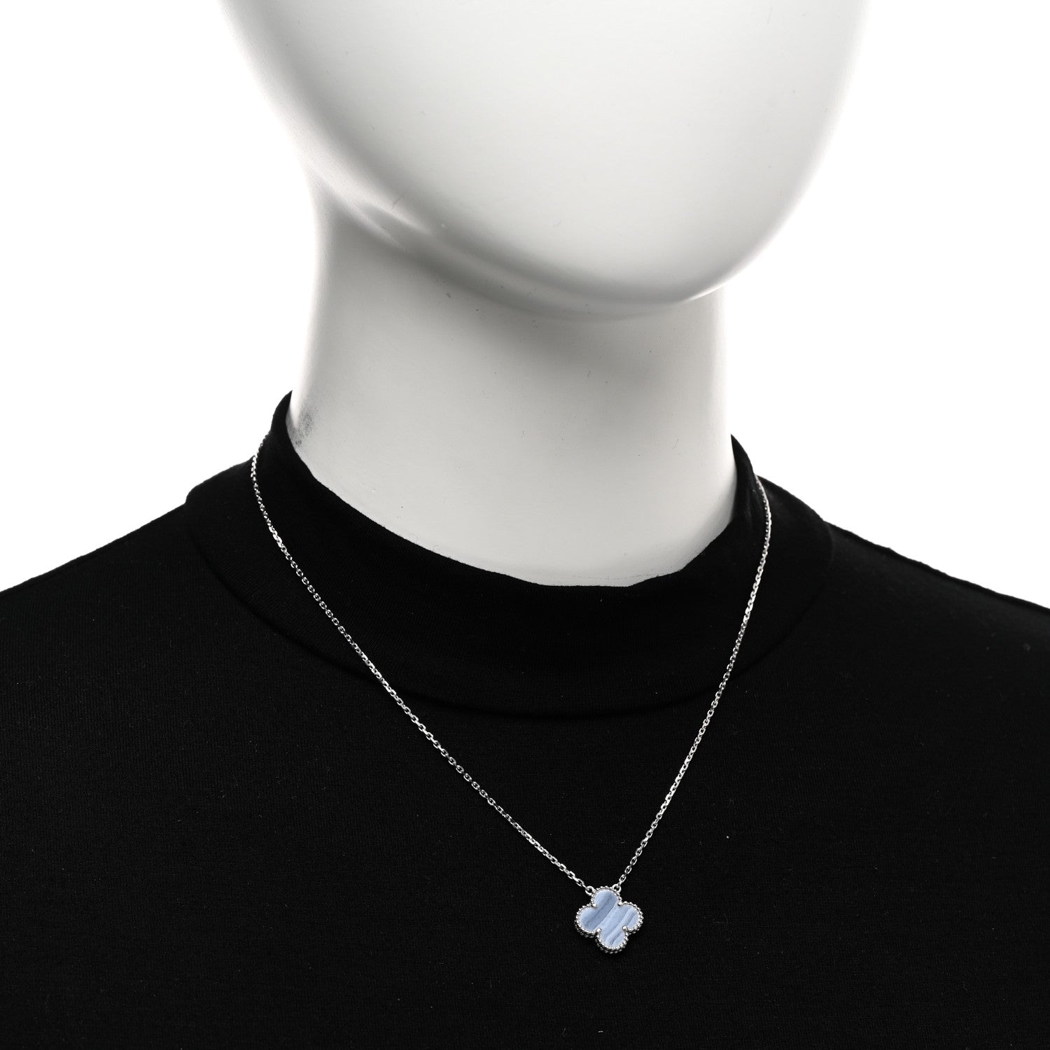 Van Cleef & Arpels 18K White Gold Chalcedony Vintage Alhambra Pendant Necklace 2 of 5