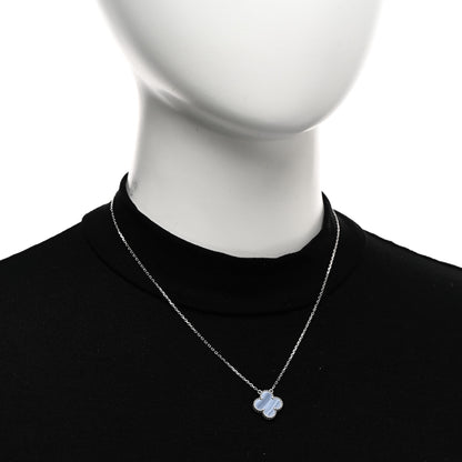 Van Cleef & Arpels 18K White Gold Chalcedony Vintage Alhambra Pendant Necklace 2 of 5