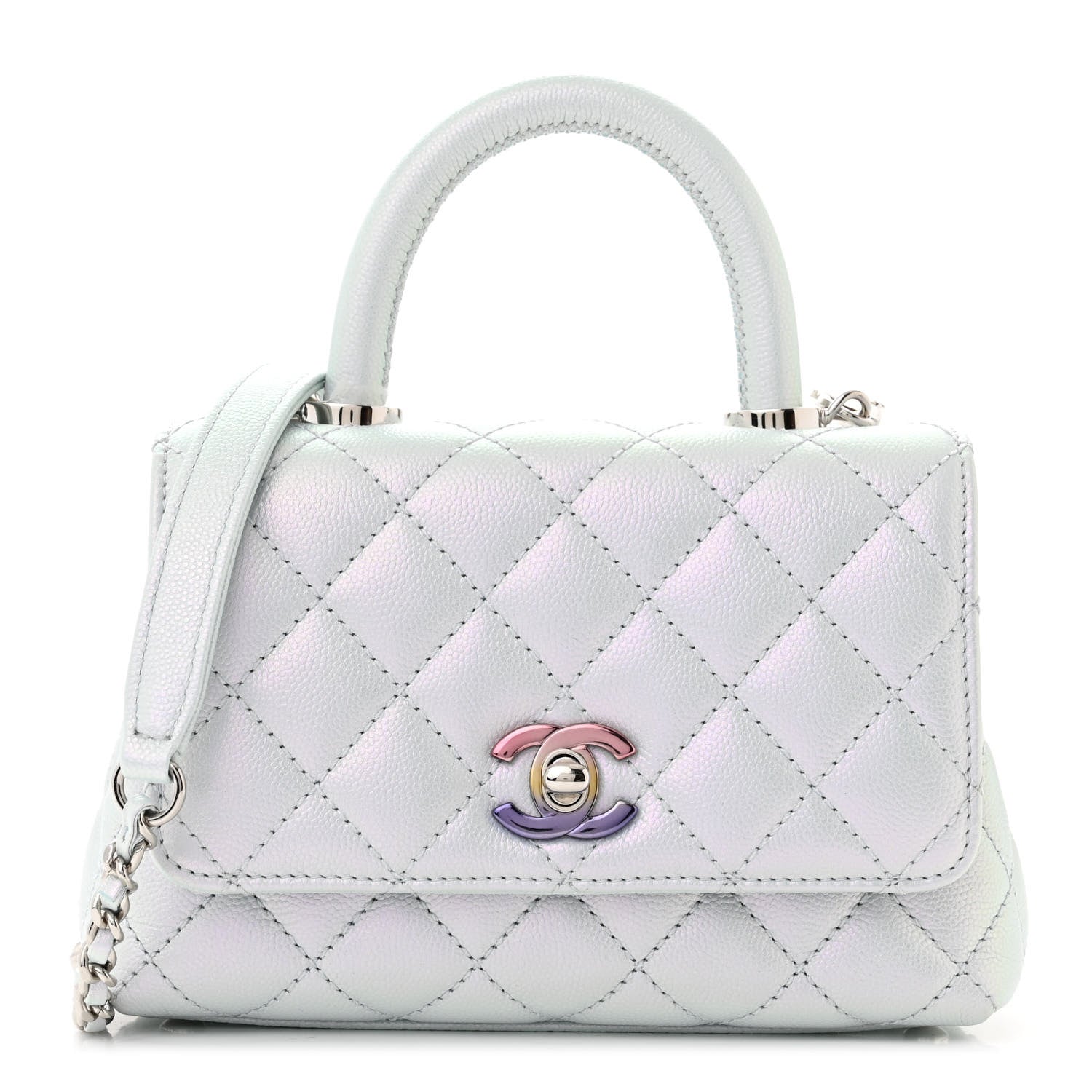 Chanel Iridescent Caviar Quilted Extra Mini Coco Handle Flap Light Blue 1 of 11
