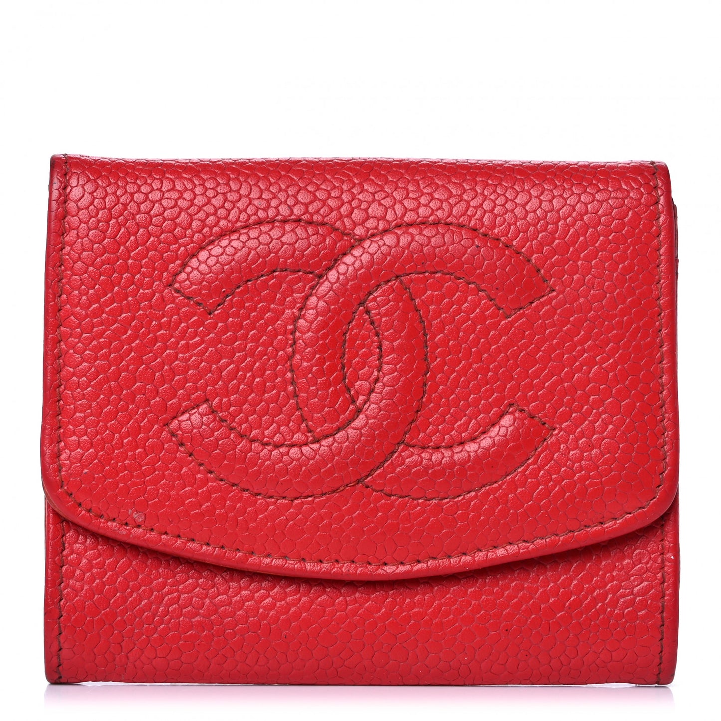 Caviar Timeless CC Card Holder Flap Wallet Dark Red