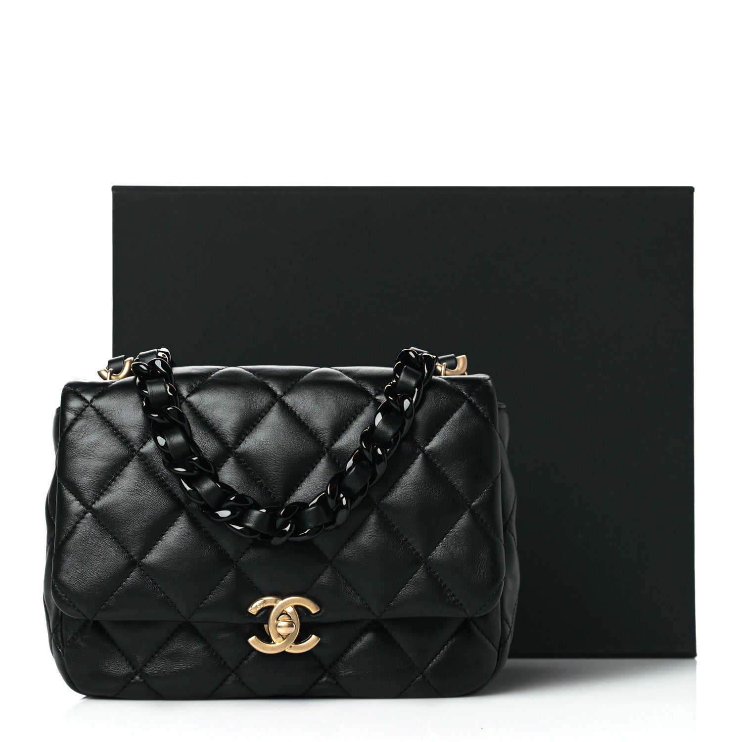 Chanel Lambskin Quilted Small Lacquered Chain Flap Black 11 of 11