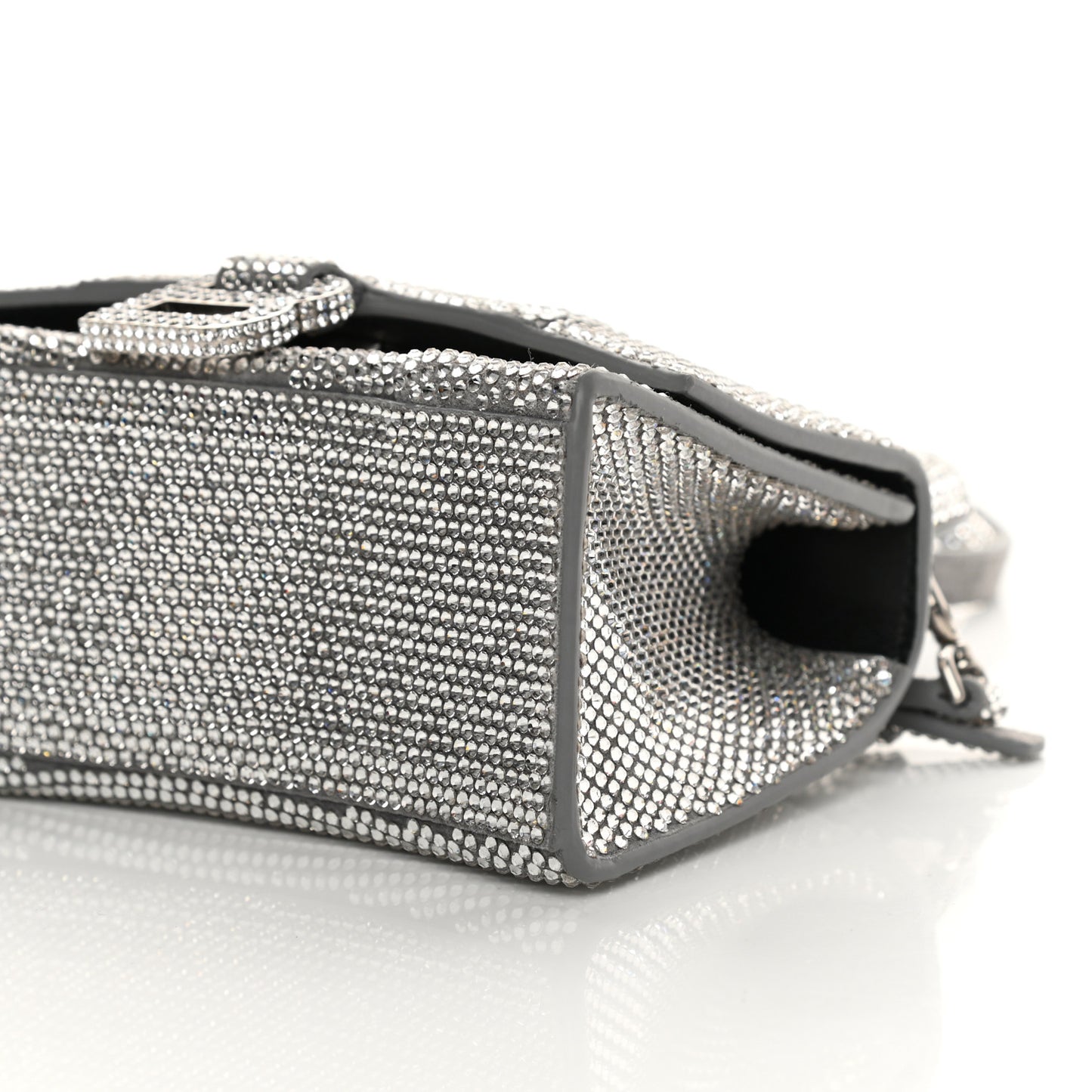 Strass Suede Hourglass Top Handle Bag XS Smoke Grey Crystal