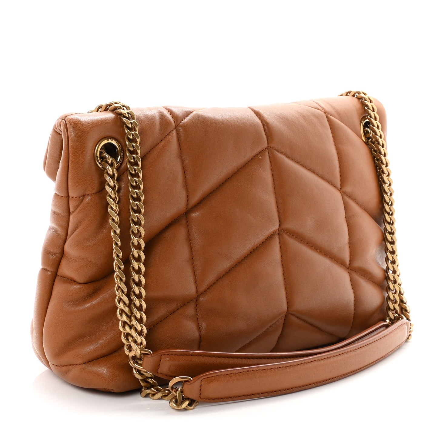Lambskin Quilted Small Loulou Puffer Monogram Chain Satchel Dark Dark Honey