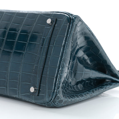 Hermes Shiny Porosus Crocodile Birkin 35 Bleu Roi 10 of 11