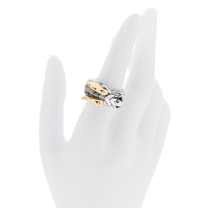 John Hardy Sterling Silver 18K Yellow Gold Ruby Naga Dragon Head Ring 54 7 2 of 6