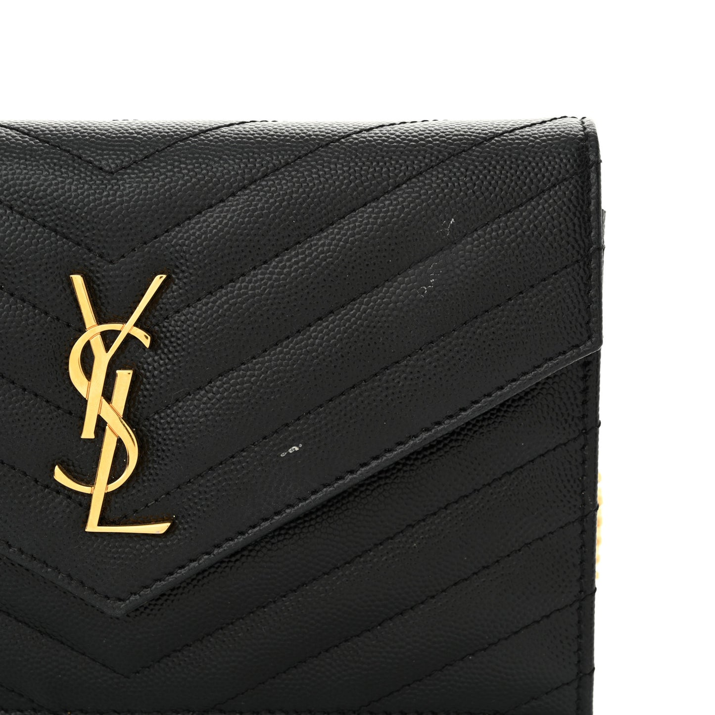 Grain De Poudre Matelasse Chevron Monogram Envelope Chain Wallet Black
