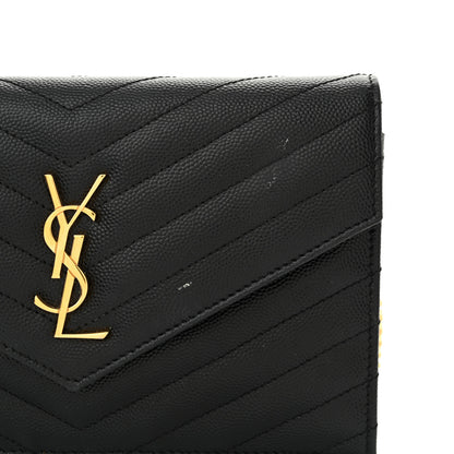 Saint Laurent Grain De Poudre Matelasse Chevron Monogram Envelope Chain Wallet Black 14 of 15