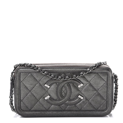 Chanel Metallic Caviar Quilted CC Filigree Clutch With Chain Dark Silver 1 of 13