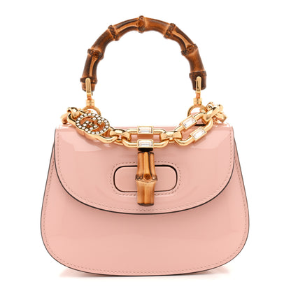 Gucci Patent Crystal Mini Bamboo 1947 Top Handle Chain Bag Powder Pink 1 of 13