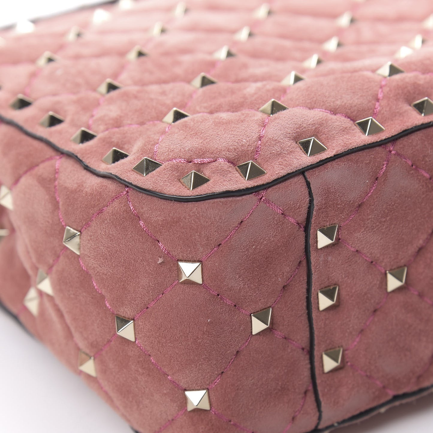 Suede Medium Rockstud Spike Shoulder Bag Antico Rosa