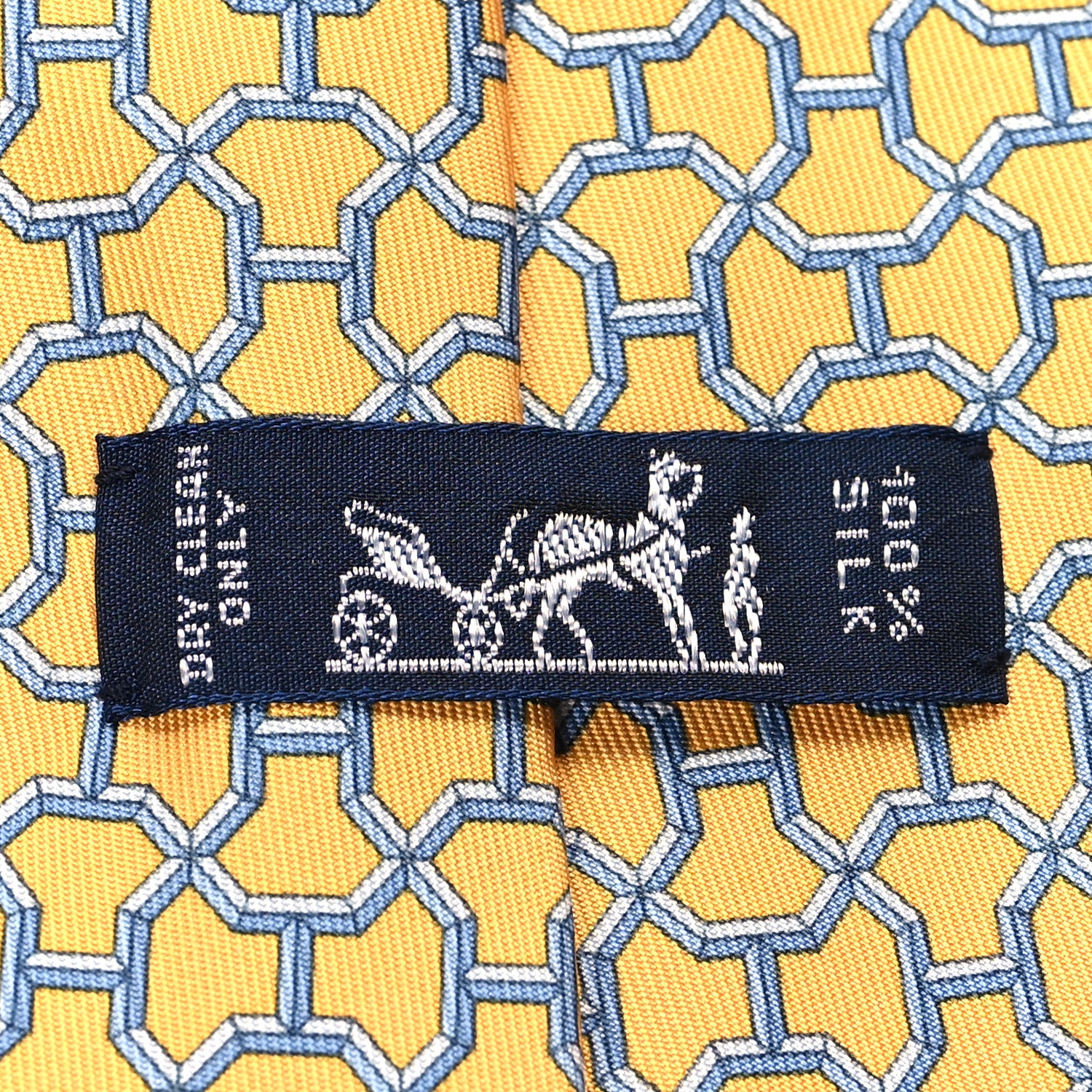 Hermes Silk Printed Mens Neck Tie Yellow 5 of 5