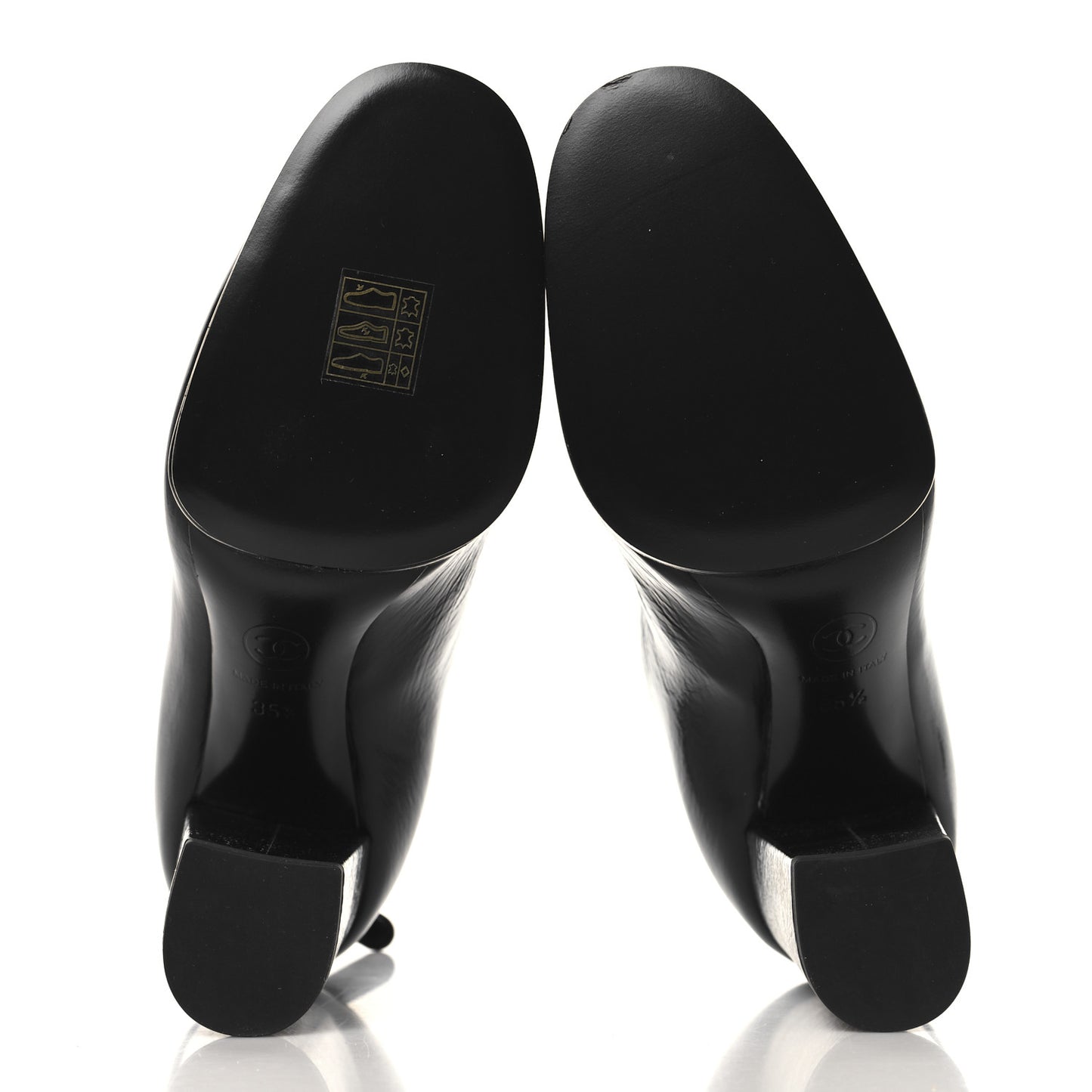 Shiny Crumpled Calfskin CC Cap Toe Ankle Boots 35.5 Black